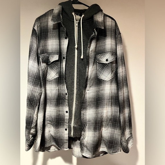 Flannel with one of a kind patch work and hood! - Picture 3 of 3